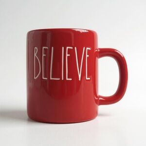 Rae Dunn “Believe” Red Christmas Mug Magenta 16oz Holiday Coffee Cup